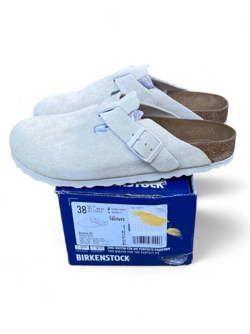 Birkenstock Boston Antique White Suede Soft Footbed Clogs Eu 38 Women's 7 Narrow